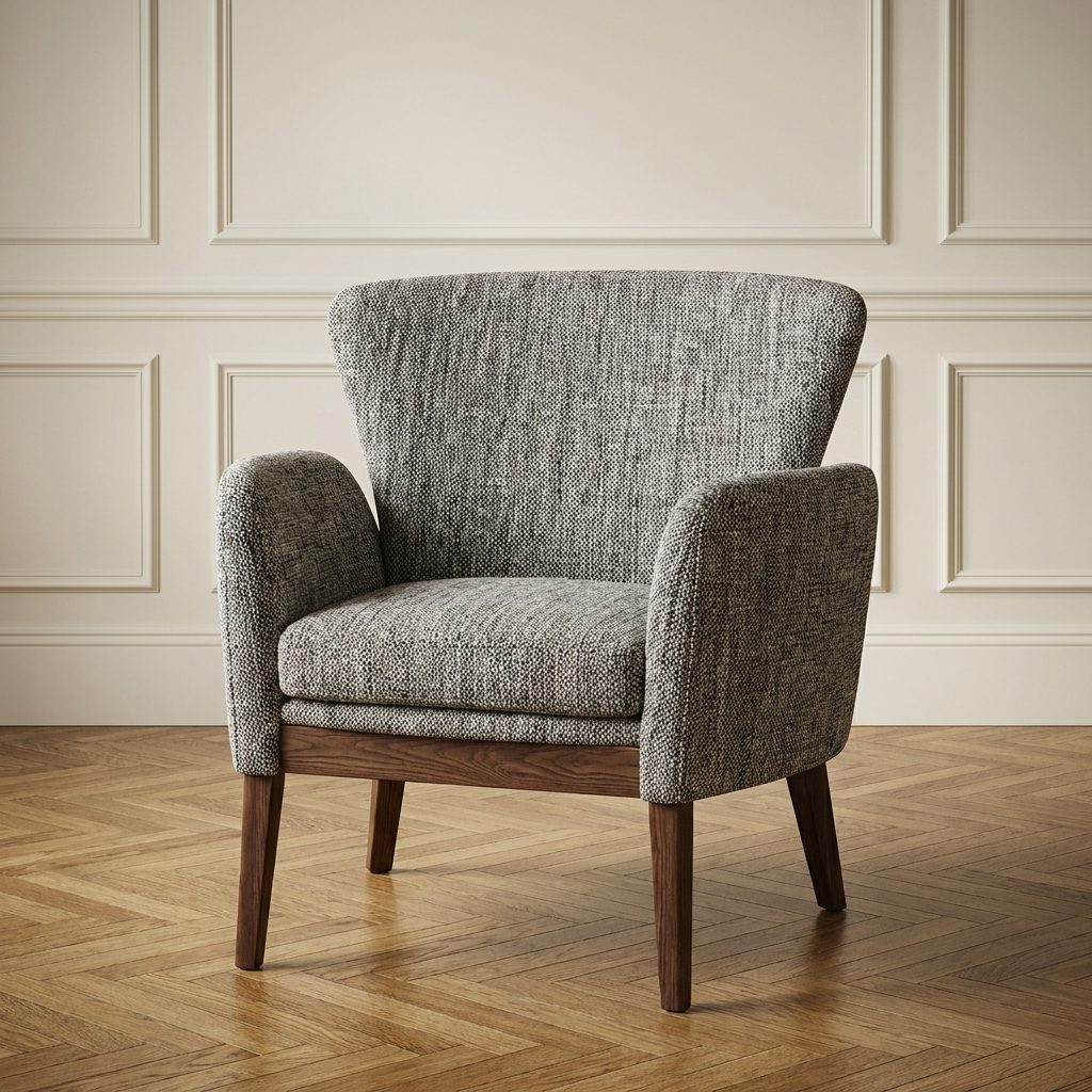Fauteuil recouvert d’un tissu chiné gris